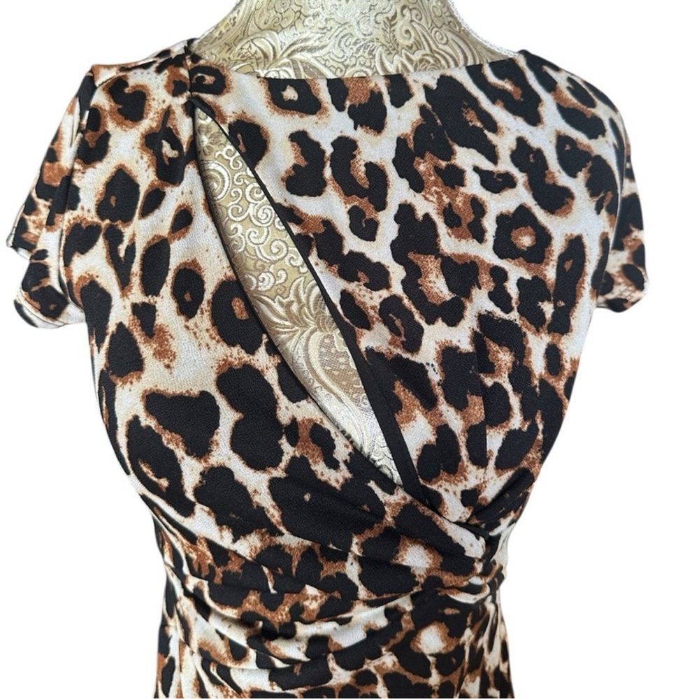 Stretchy Sexy Slit Leopard Pinup Midi Dress Short Sleeve Cocktail Dress Small - Picture 3 of 5
